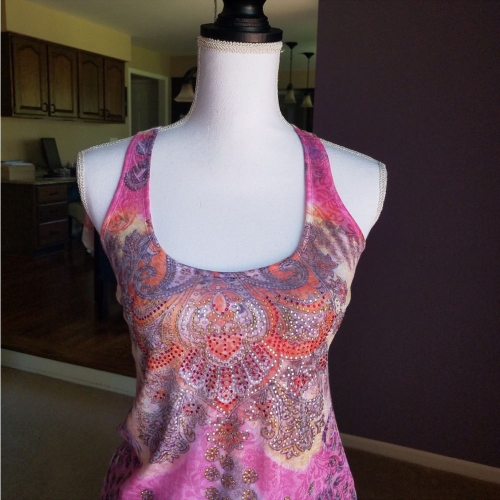 Embellished Colorful Tie-dyed Racerback Tank Top from Italy - Picture 9 of 17